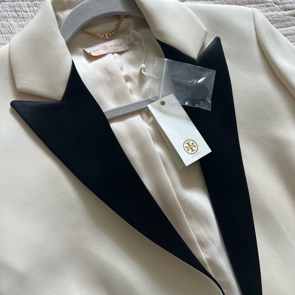 Tory Burch Cream and Black Tuxedo Blazer